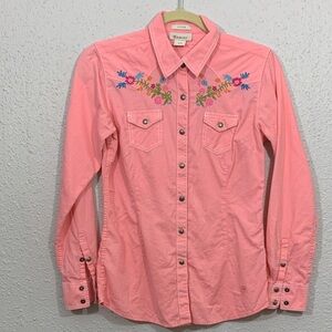 Ariat Peach Floral Embroidered Western Style Fitted Metal Snap L/S size S